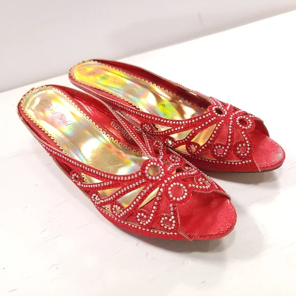 First Sight | Shoes | Elegant Ruby Red Kitten Heel Dress Shoes Bold Cocktail  Statement Open Toe Slide | Poshmark